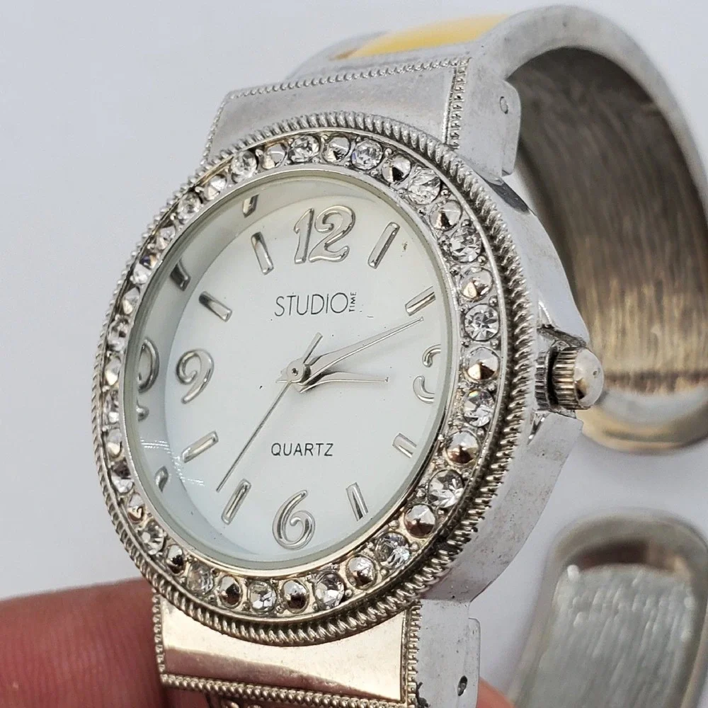 Women's Cuff Bracelet Watch Silver Yellow Tone Bracelet 5.75